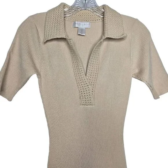 NEW Caroline Constas Ribbed Knit Crochet Collar Midi Dress Size Small - Picture 3 of 11